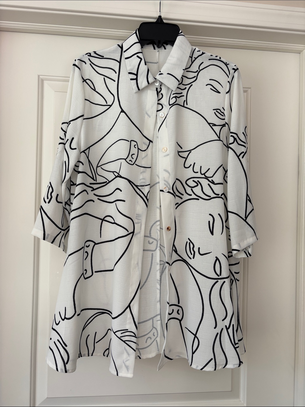 Radzoli White Shirt With Black Abstract Face Line Print